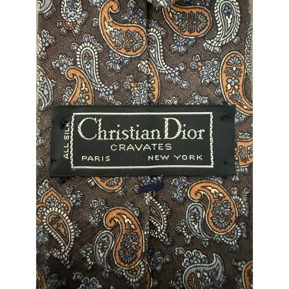 Christian Dior Cravates Silk Tie Brown Paisley Paris New York Classic Designer